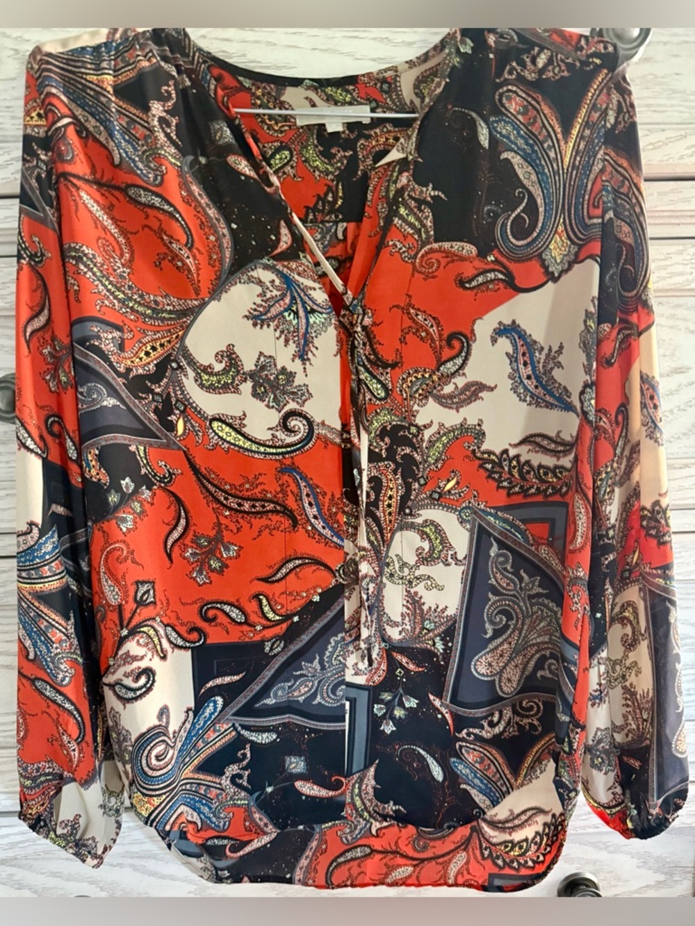 Joan Vaas Women’s Blouse Orange Paisley Pullover Tunic (S)